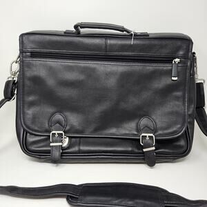 Sondrio Mercury Luggage Messenger Bag Genuine Leather Black Silver 17x12x4 in